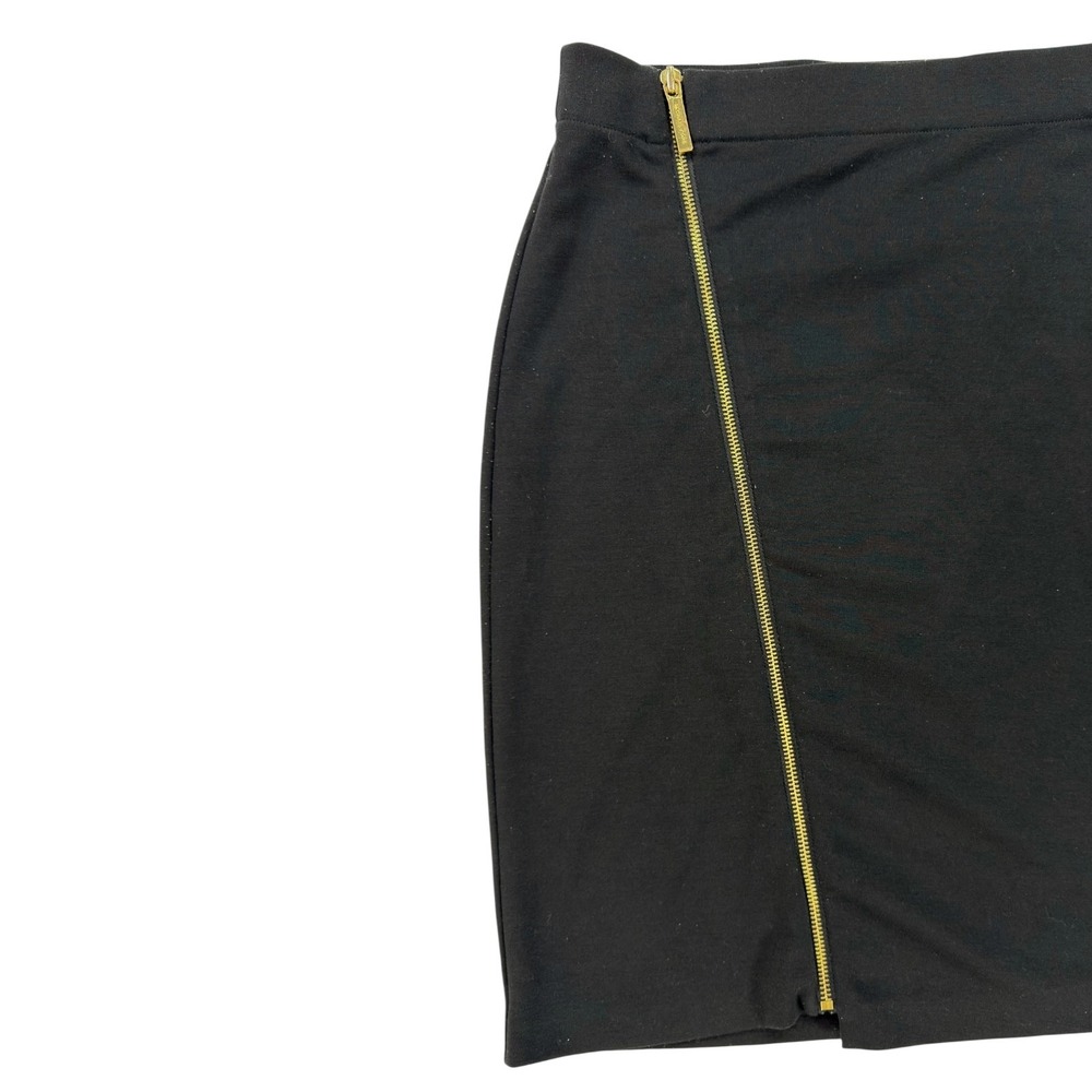 Michael Kors Pencil Skirt 8 Black Asymmetrical Gold Zipper Capsule Wardrobe Chic - Picture 2 of 8
